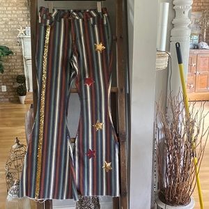 ROCK & ROLL STRIPED HIGH RISE BELL BOTOM FLARE STRIPED JEANS STAR SEQUINS 29